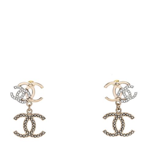 chanel crystal pearl double cc drop earrings gold silver|Chanel drop earrings karren brady.